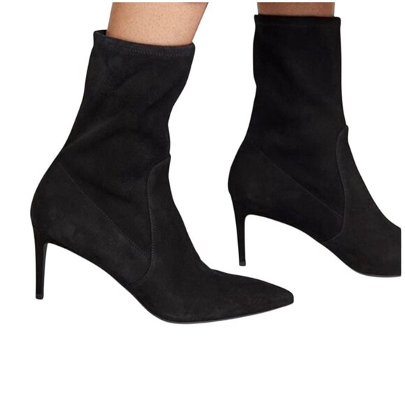 Stuart Weitzman Black Suede Heel Sock Luxury Boot Women Size 10 - Picture 1 of 16